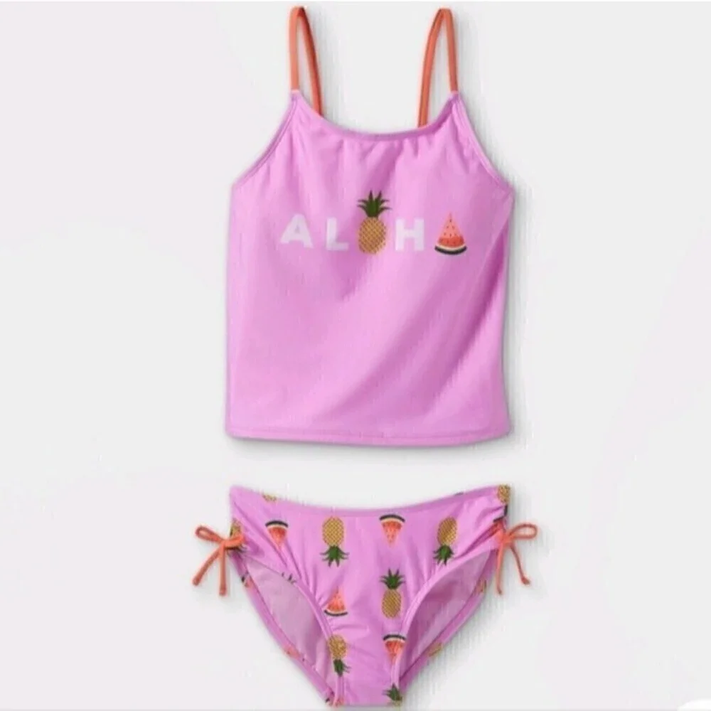 Nwt Girls' Aloha Tankini Set- Cat & Jack™ Pink Size X Small (4/5)